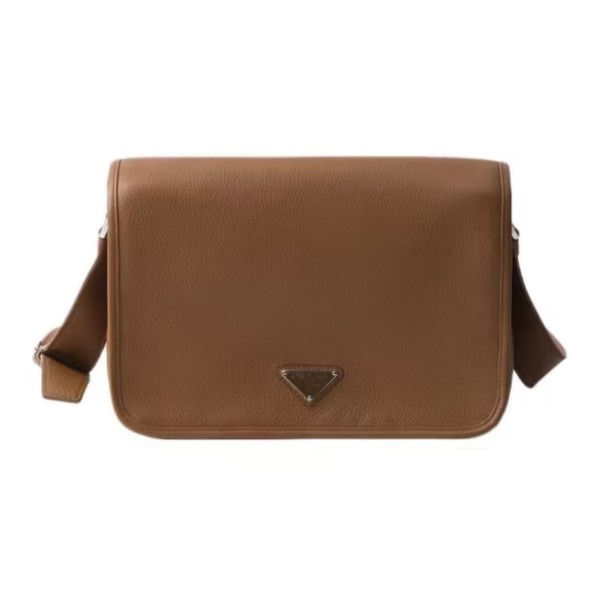 PRADA brand metal logo single-shoulder bag in brown for women